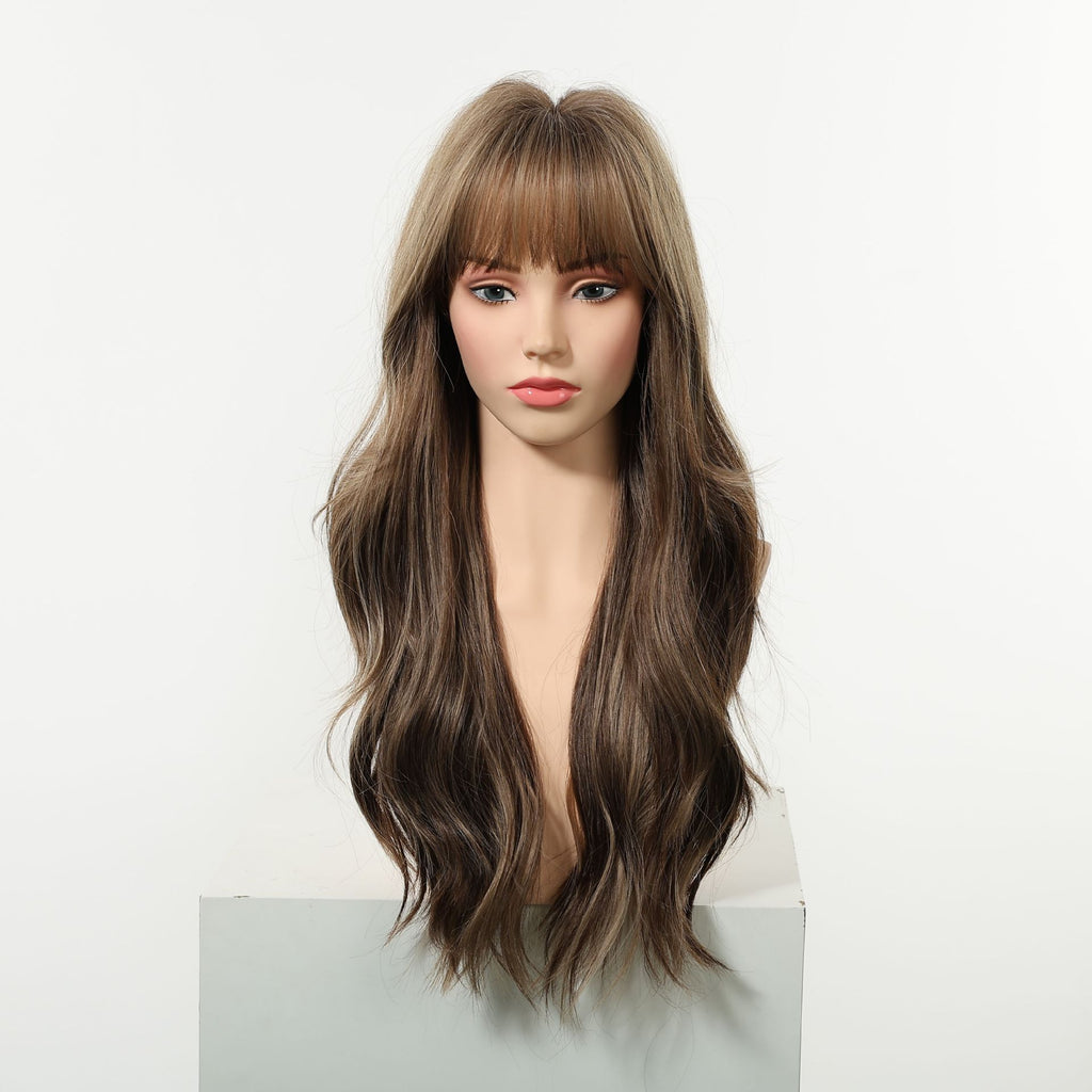 Long Curly Synthetic Hair Wig with Full Bangs