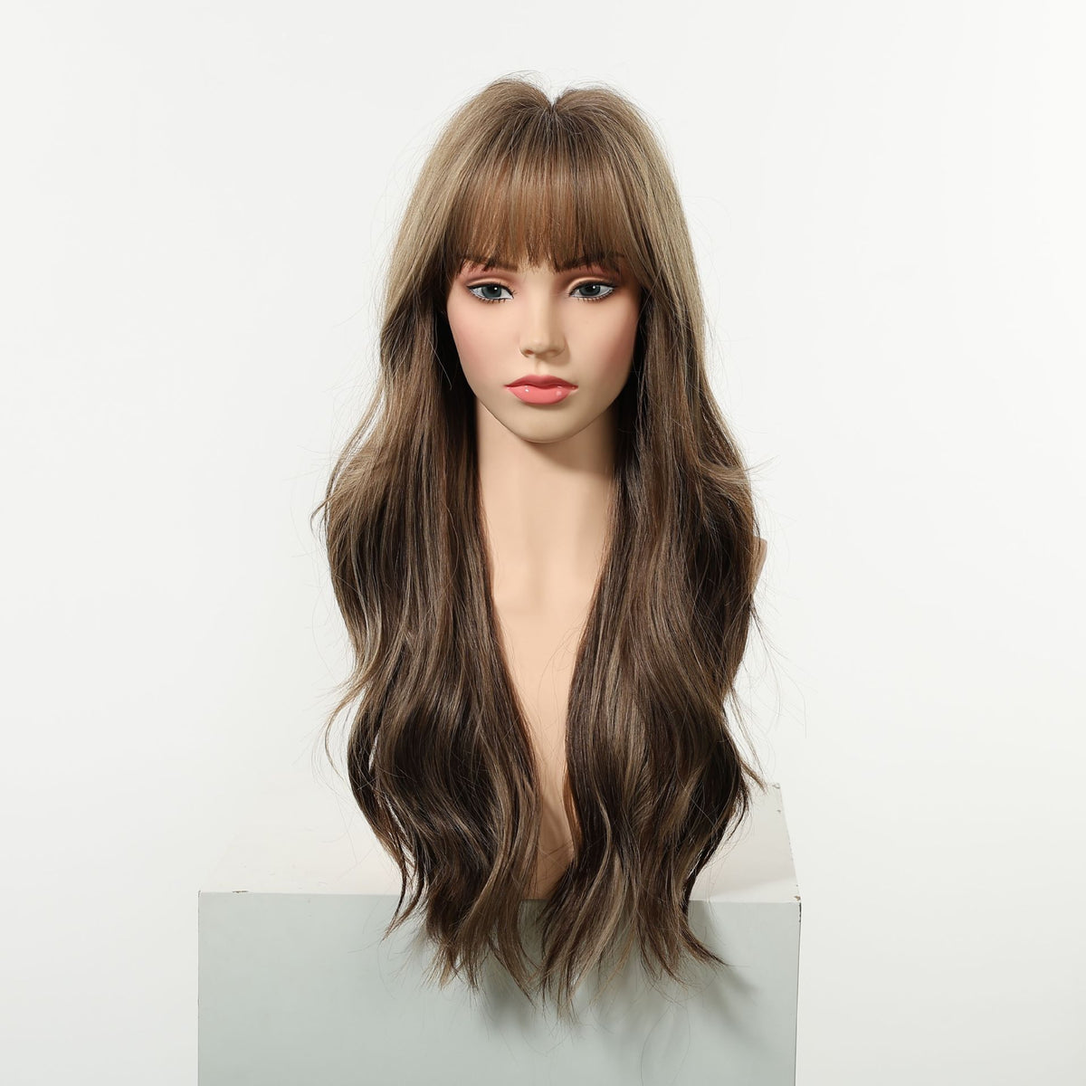 Long Curly Synthetic Hair Wig with Full Bangs