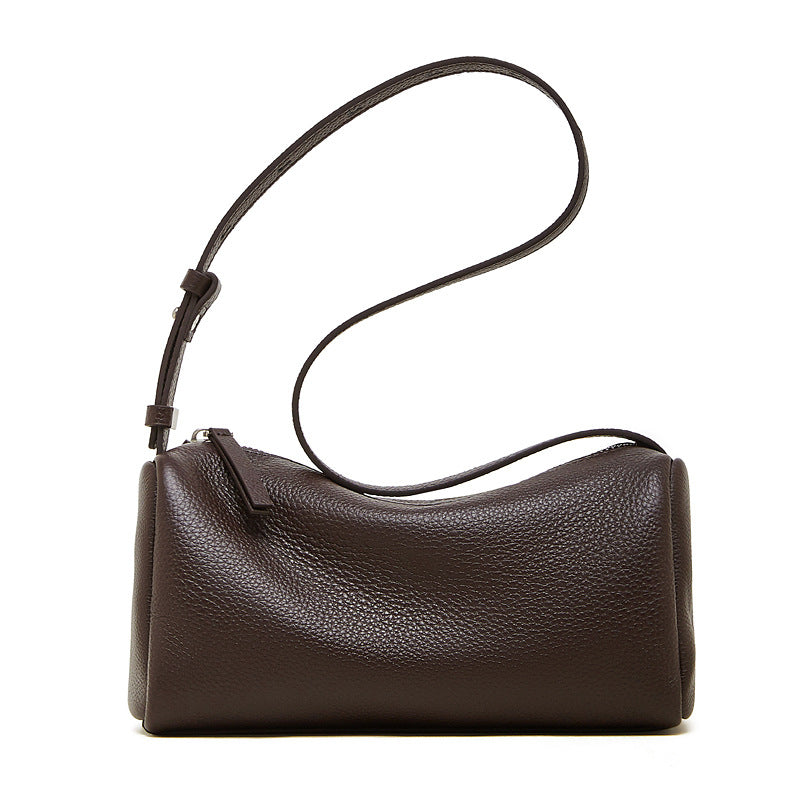 Fashionable Genuine Leather Cylindrical Shoulder Bag