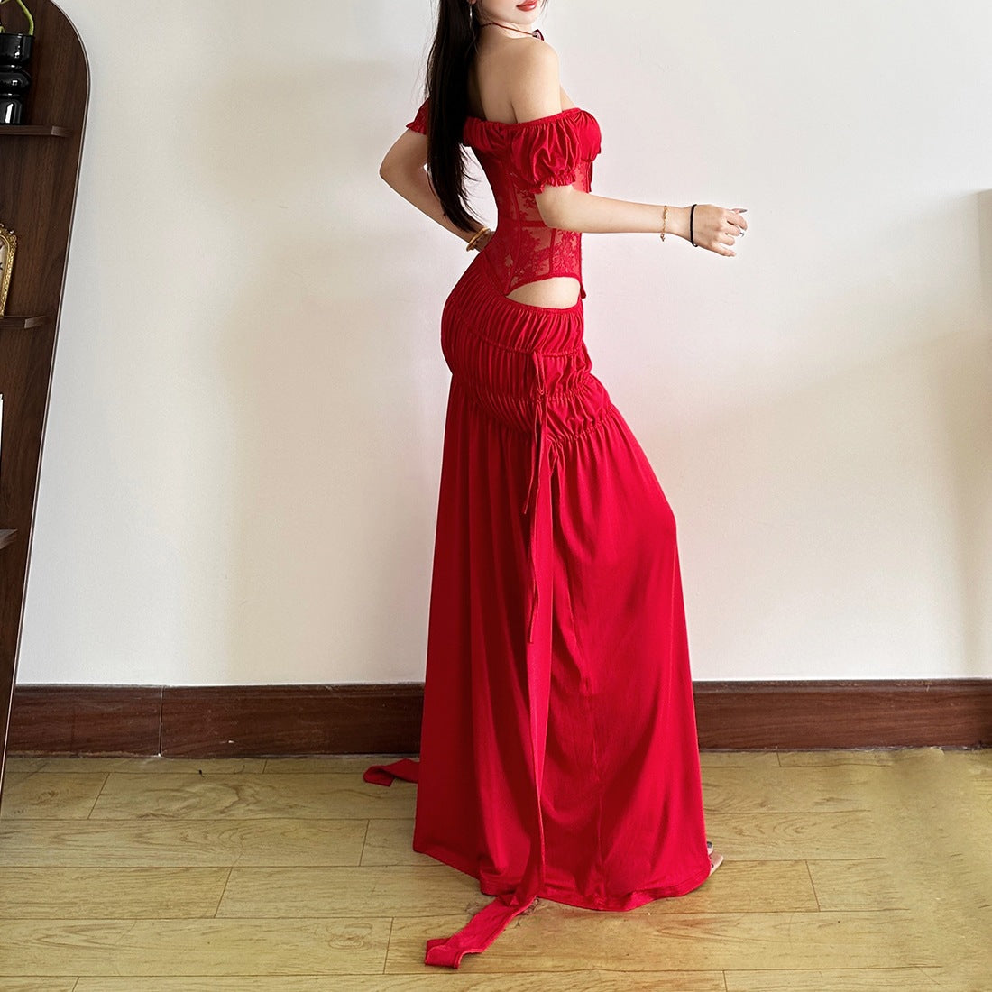 One-Shoulder Waist-Cinching Dress Set