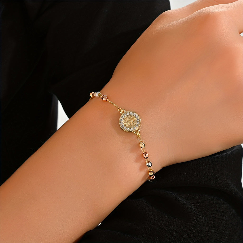 Cross-shaped diamond-studded bead necklace bracelet