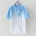 Men Linen Short Sleeve Shirt Gradient Breathing Vacation
