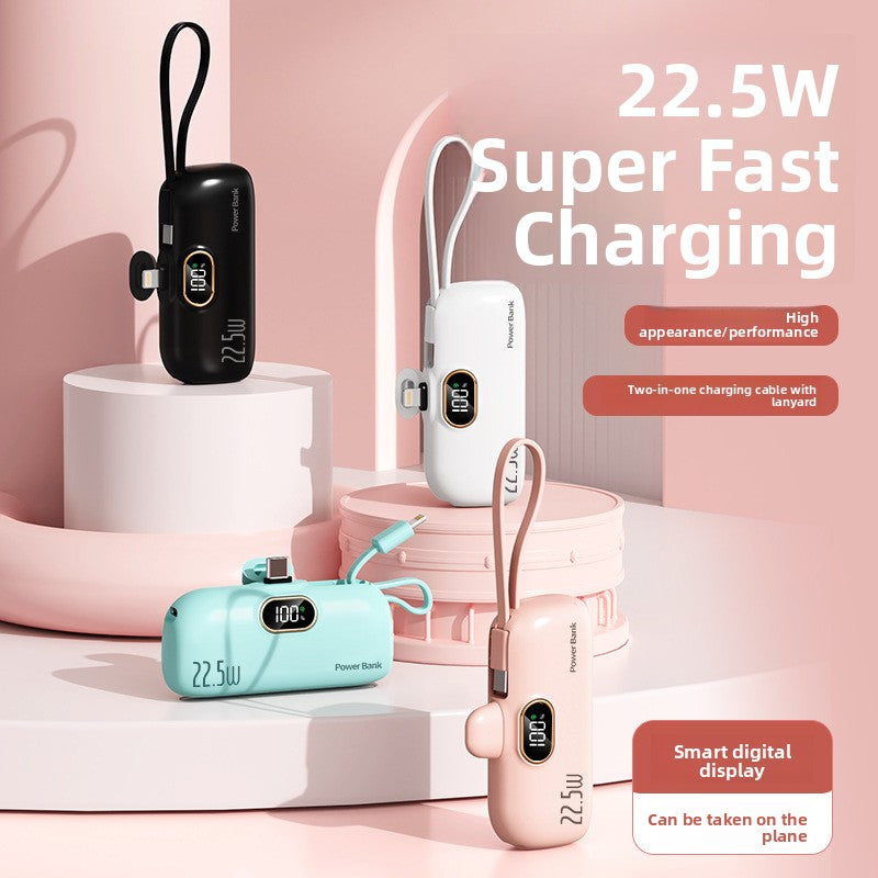 Mini Capsule Power Bank 5000mAh Portable Charger with Built-in Connector Keychain Emergency Battery Pack