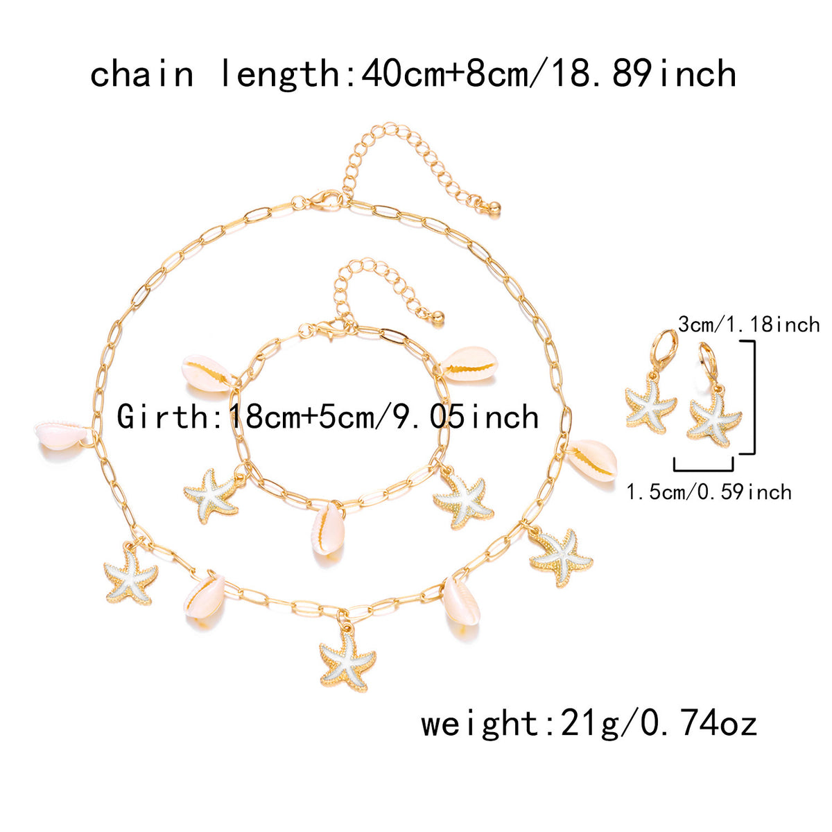 Adjustable Pearl Bracelet and Necklace Set with Coastal Charms