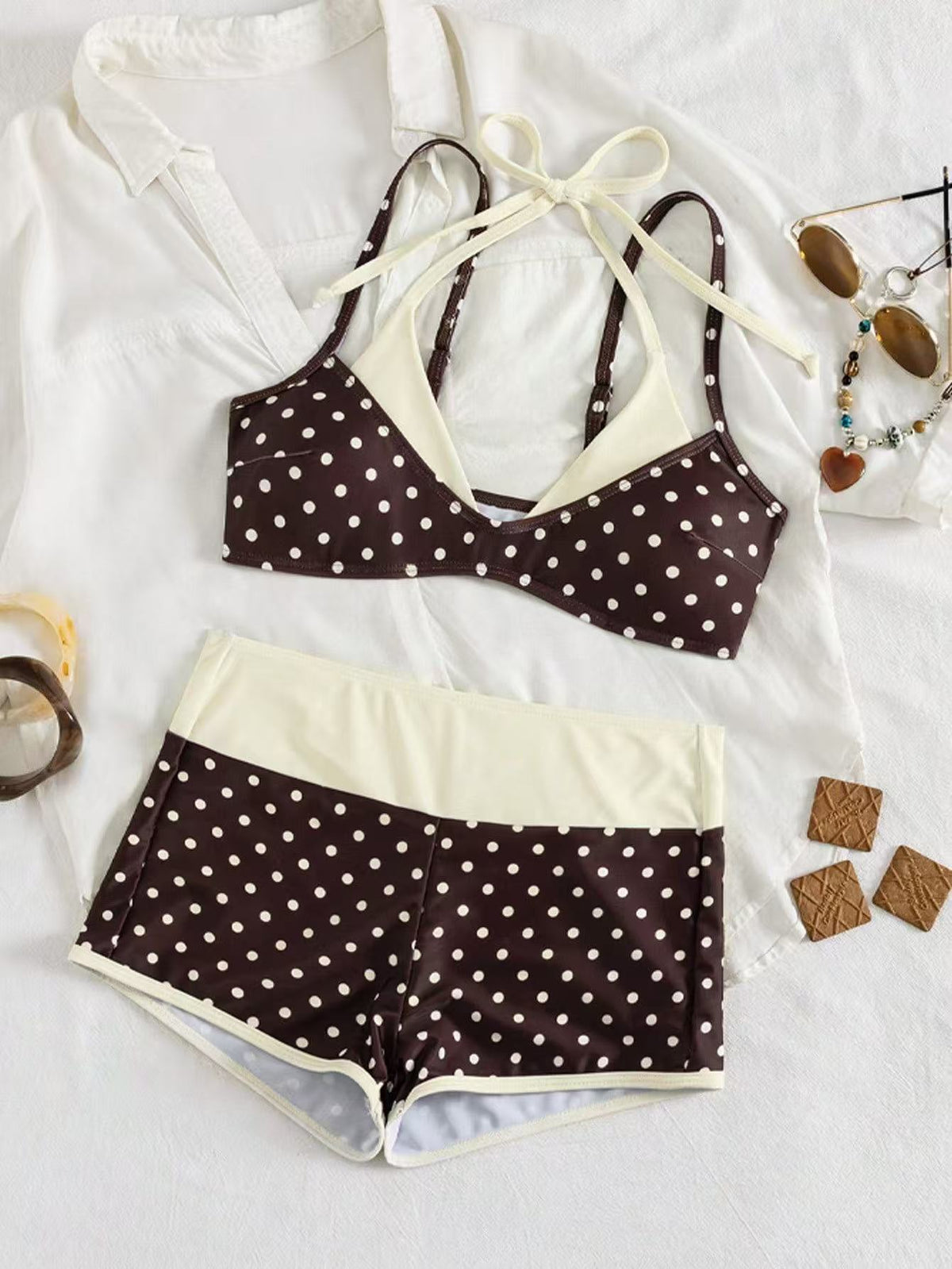 Retro Polka Dot High Waisted Bikini Set