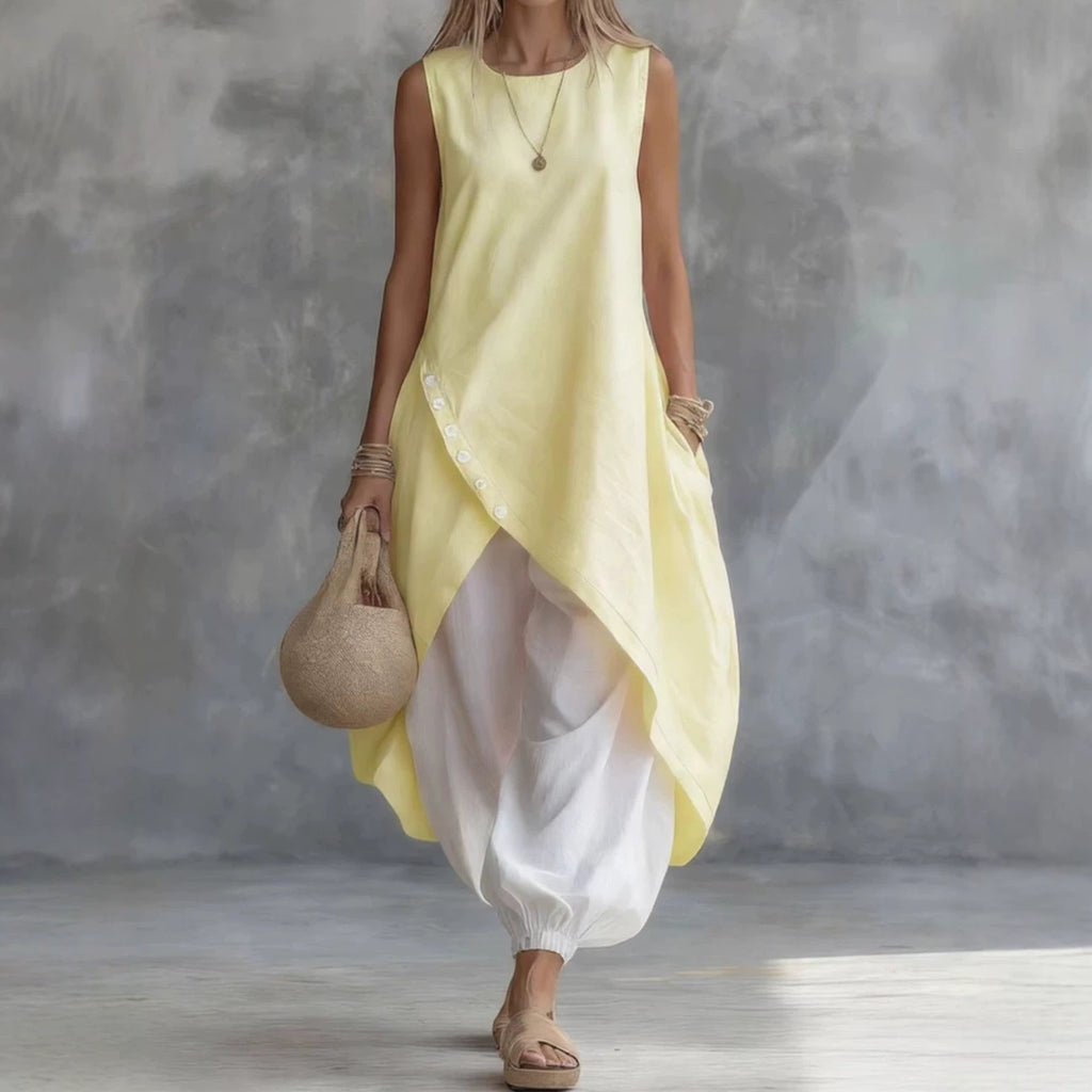 Sleeveless Loose Pocket Midi Skirt