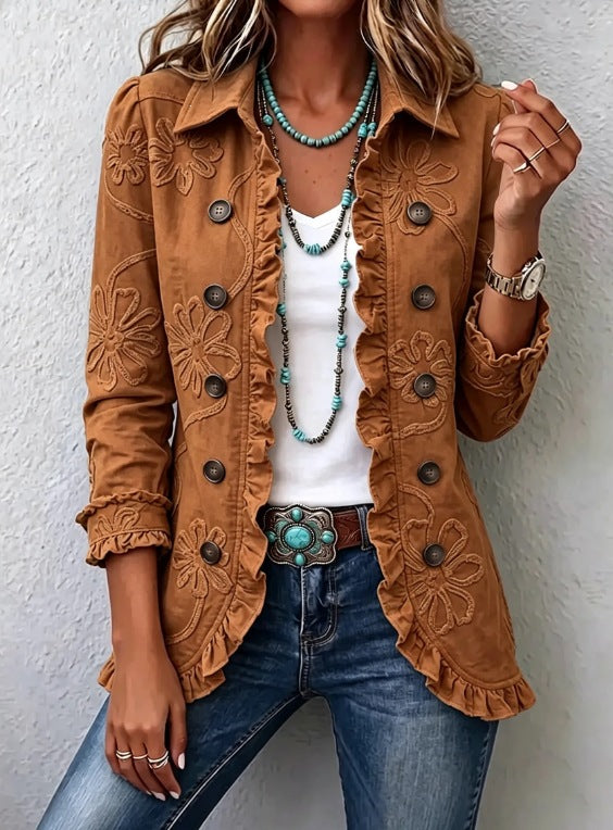 Women's Floral Print Slim-Fit Double-Breasted Jacket