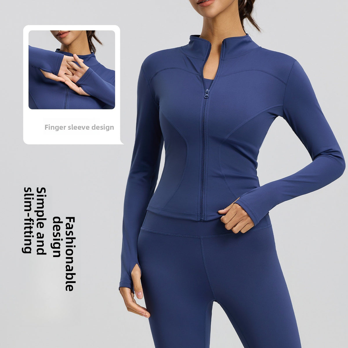 Women's fitted stretch yoga top with a stand-up collar