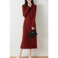 Women's Solid Wool Knitted Maxi Dress Round Neck Slim Fit Long Sleeve