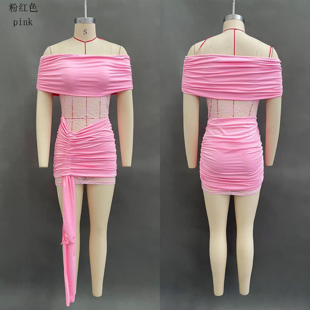 Elastic Pleated Mesh Tube Dress