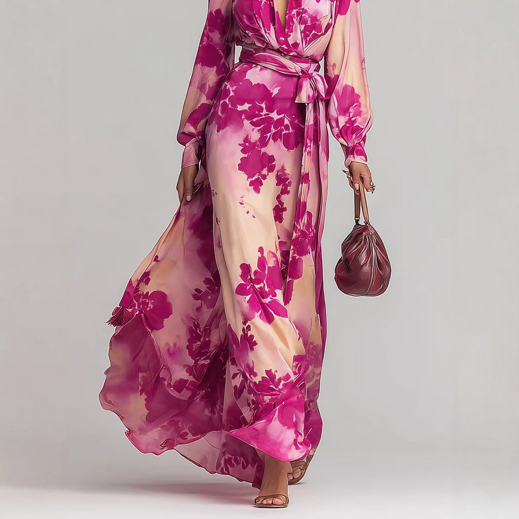 Floral Print Chiffon Tie Waist Dress