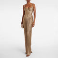 Pleated Gold Lace Up Dress
