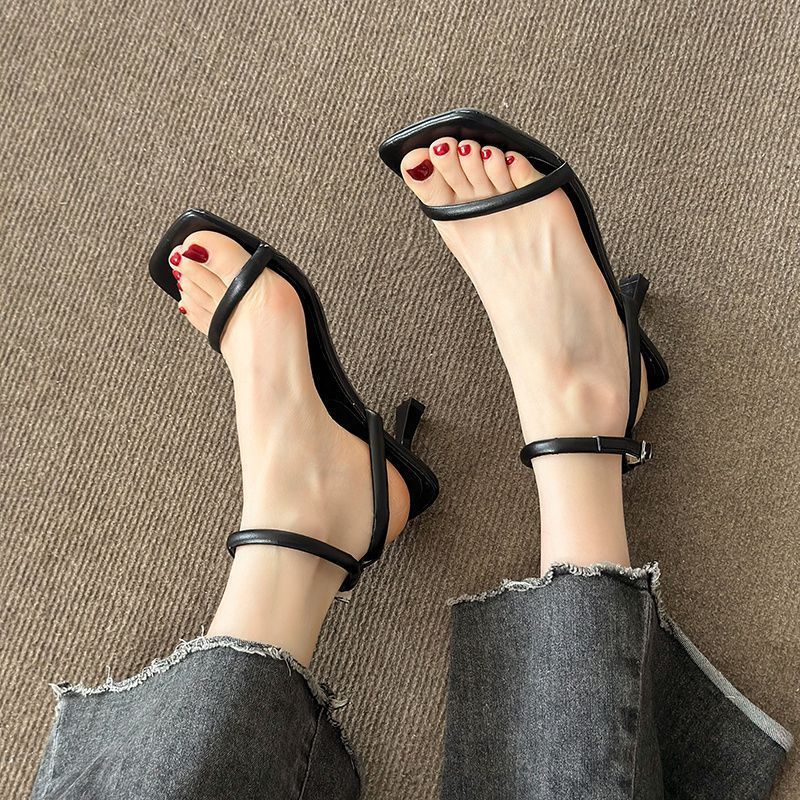 Womens Square Toe Thin Heel Sandals PU Fairy Style Sandals