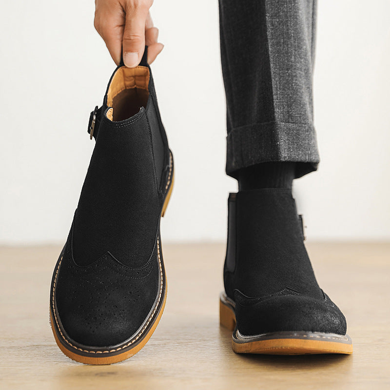 Mens Brogue Chelsea Leather Boots