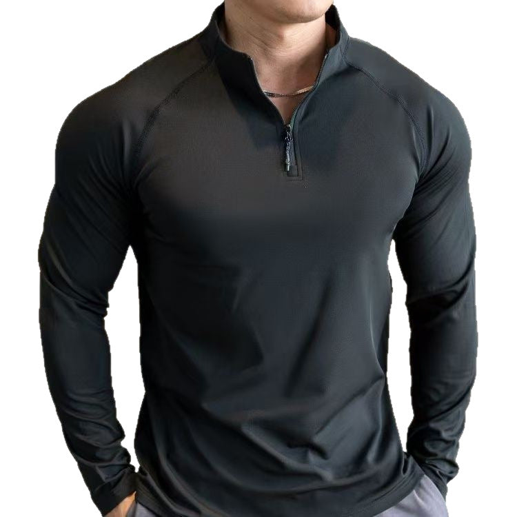 Men's Half-Zip Long-Sleeve High-Elastic Quick-Dry Slim Fit Sports T-Shirt