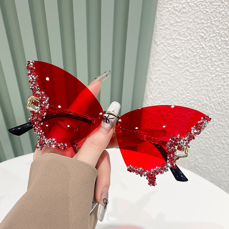 Large Frame Diamond Butterfly Sunglasses Retro Women UV400 Sun Protection