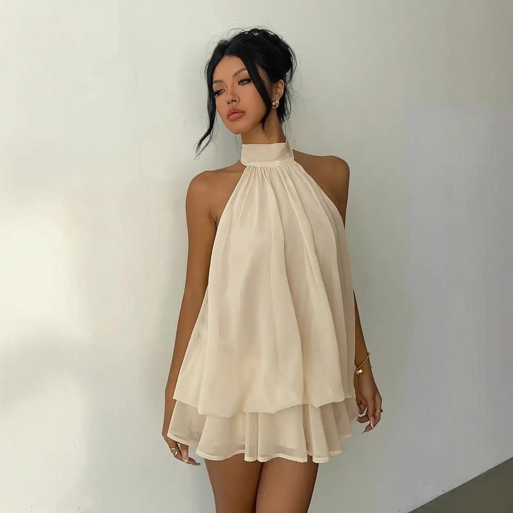 Halter Neck Backless Tie Waist Dress