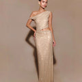 Off-Shoulder Rhinestone Fishtail Dress