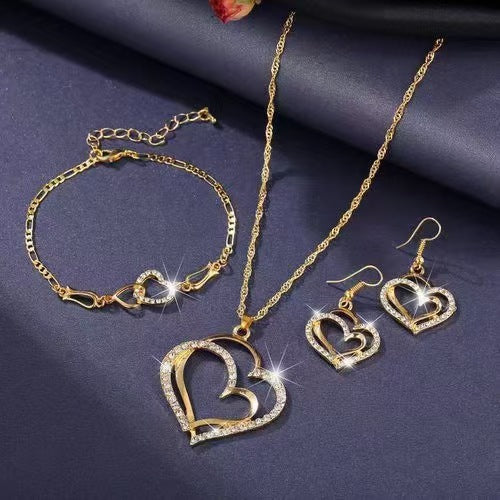 Double Heart Alloy Jewelry Set