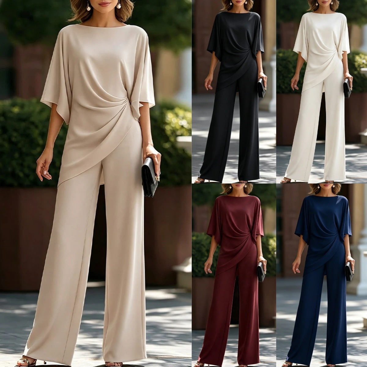 Womens Loose Fit Top and High Waist Wide Leg Pants Set