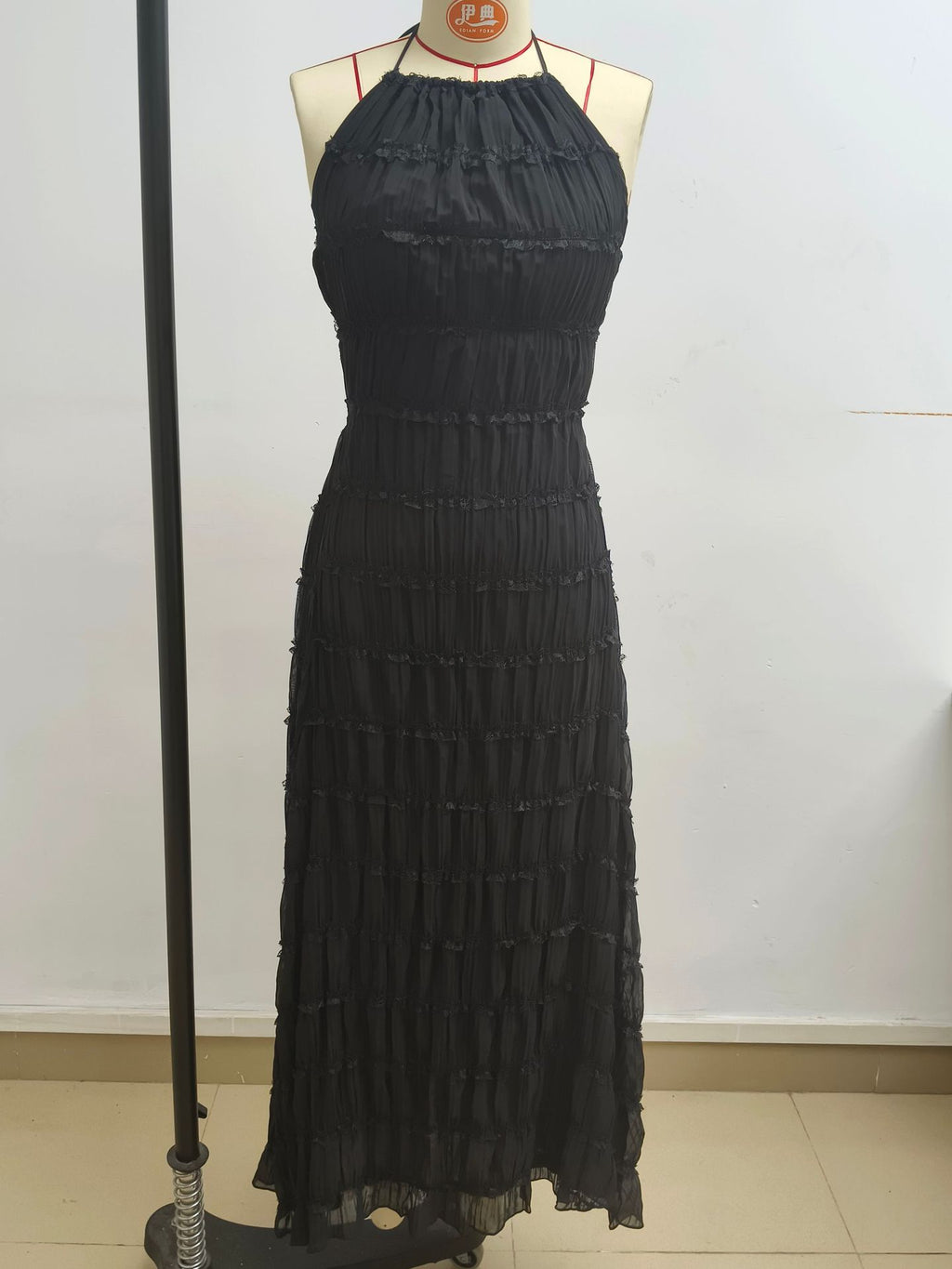 Womens Backless Pleated Long Dress