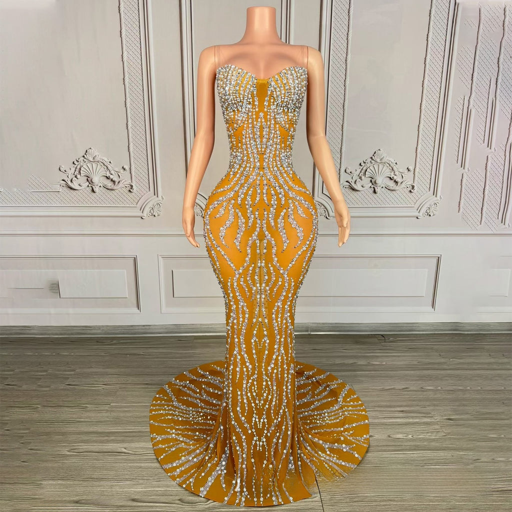 Elegant Strapless Diamond Evening Gown