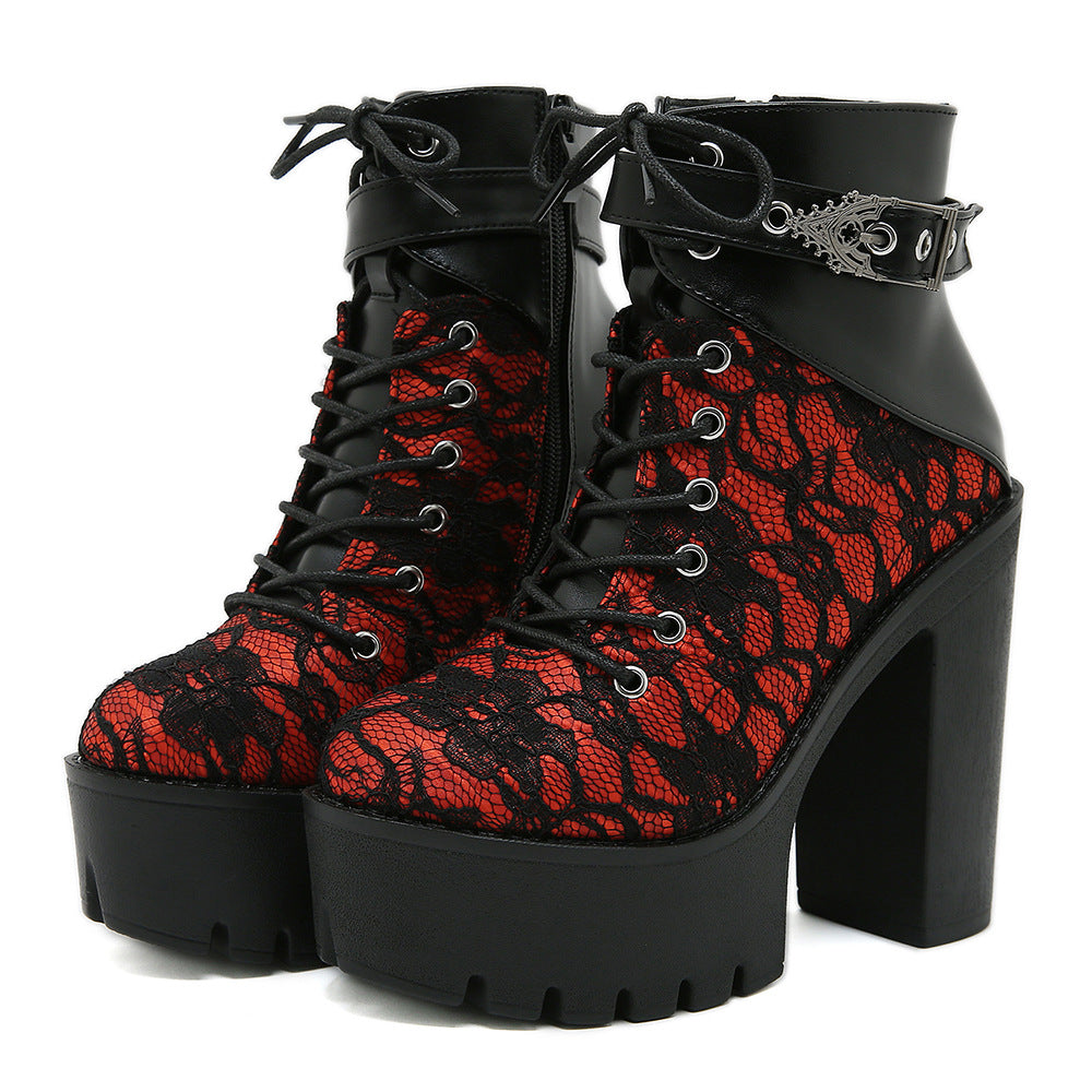 Vintage Lace Platform Ankle Boots