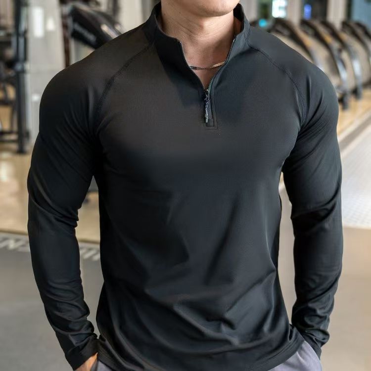 Men's Half-Zip Long-Sleeve High-Elastic Quick-Dry Slim Fit Sports T-Shirt