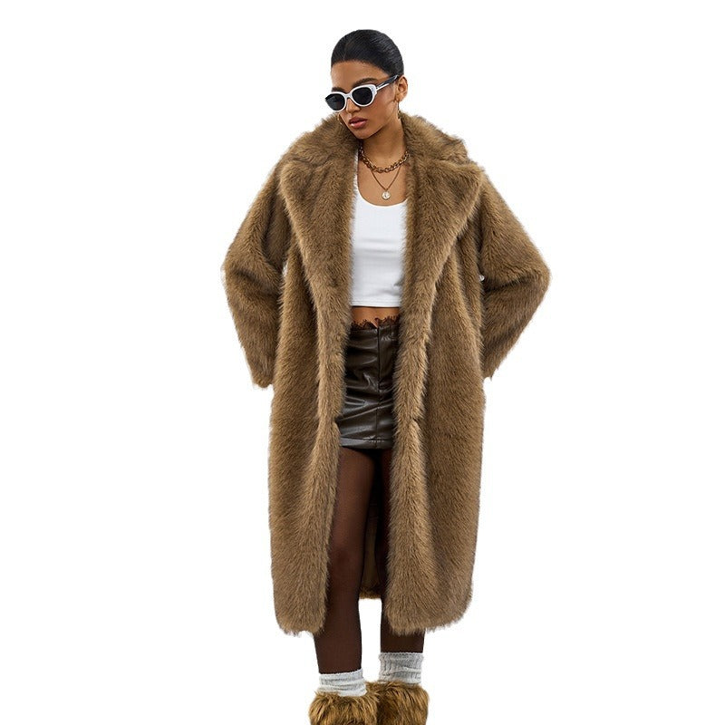 Women's Long Lapel Faux Fur Coat