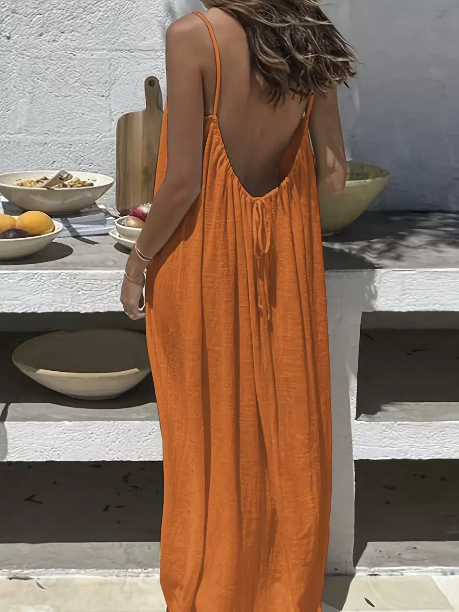 Womens Backless Loose Suspender Loungewear Dress