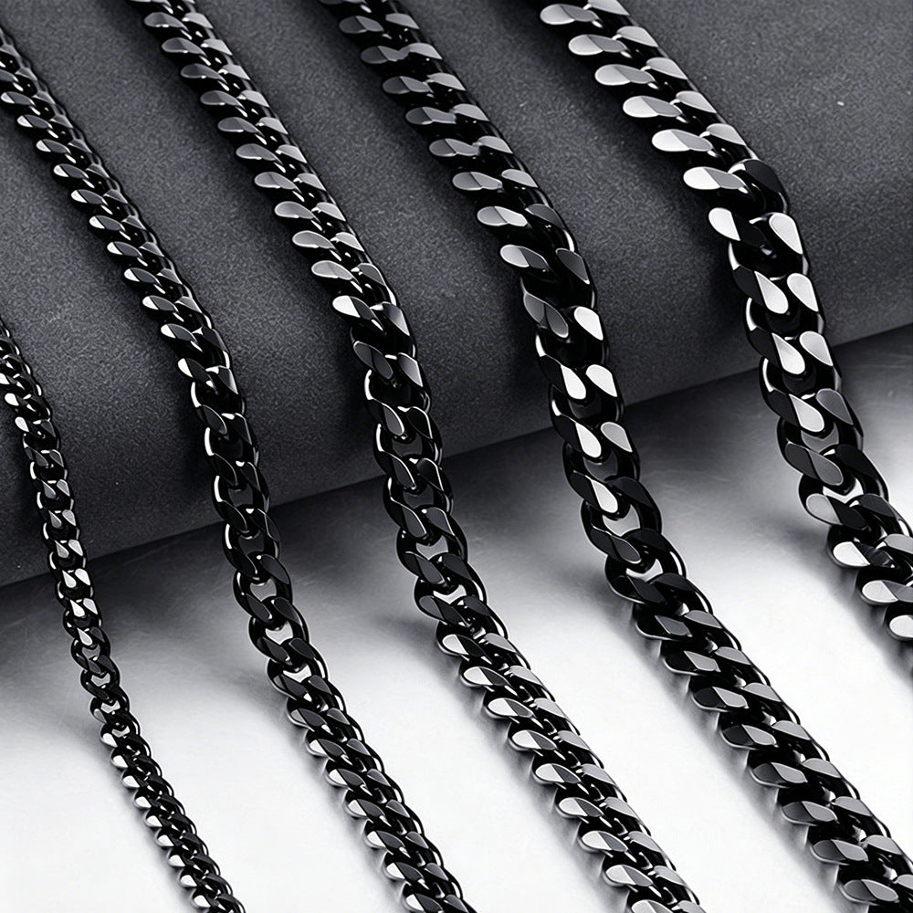 Six-Sided Mill Cuban Chain Necklace Bracelet Stainless Steel Hip Hop Jewelry