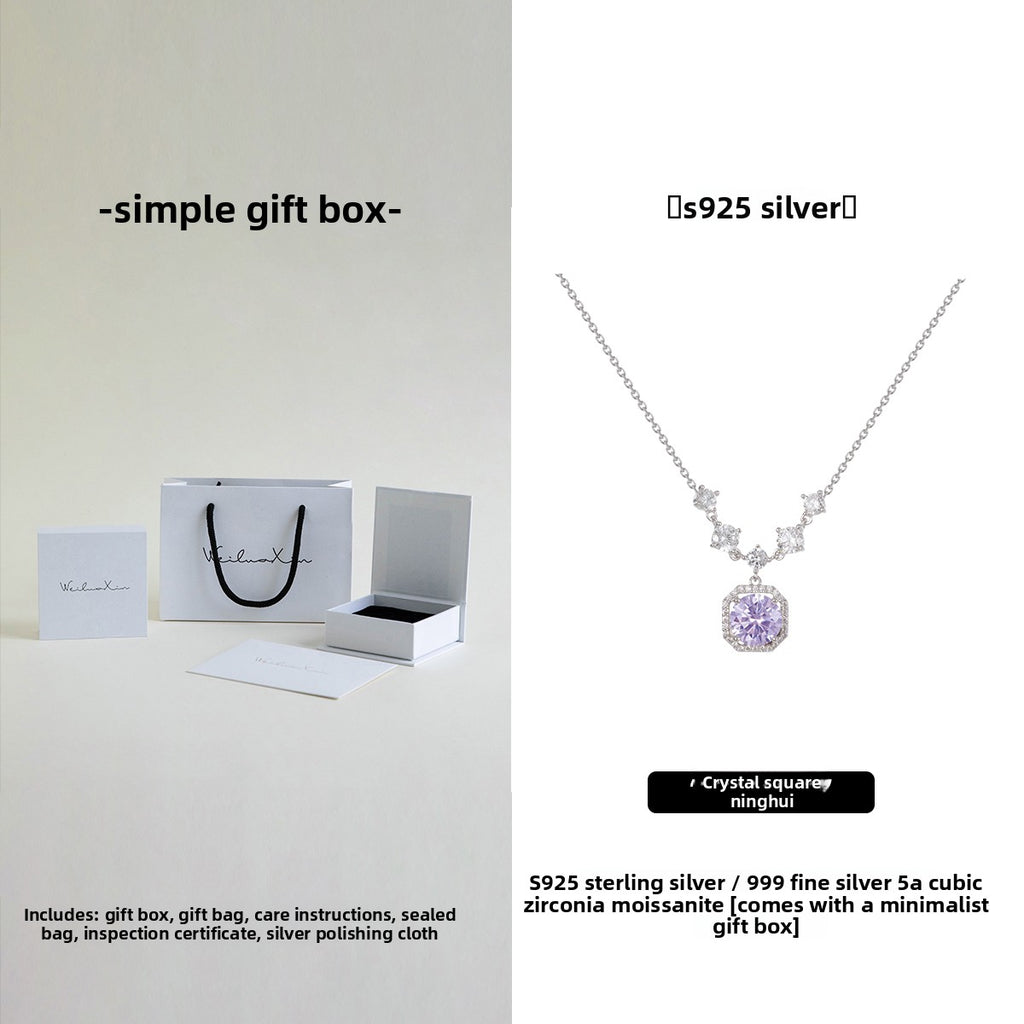 Pure Silver Moissanite Necklace with Gift Box