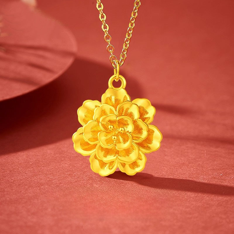 Peony Flower Pendant Necklace
