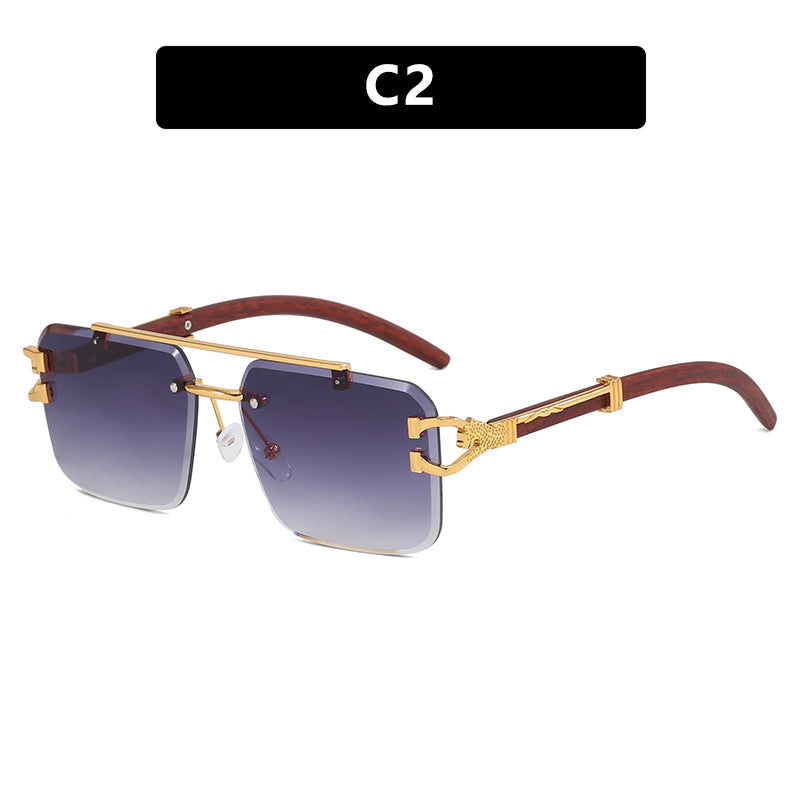 Frameless Square Sunglasses Wood Grain