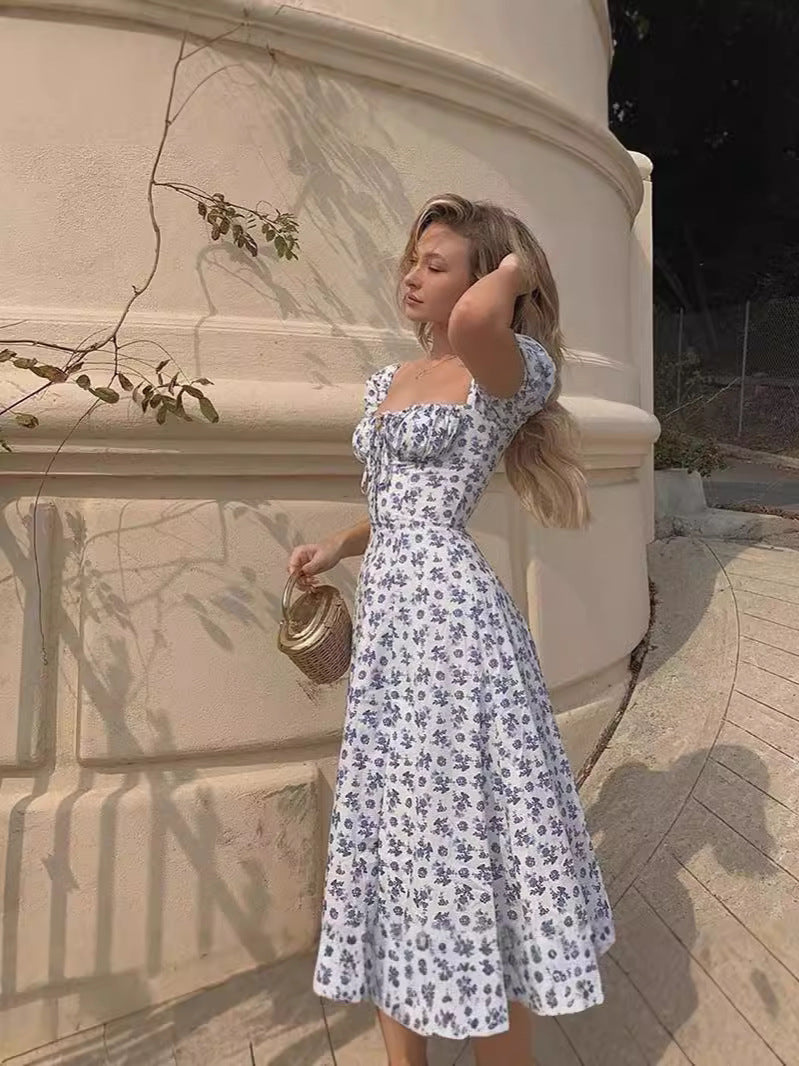Floral Square Collar Summer Dress