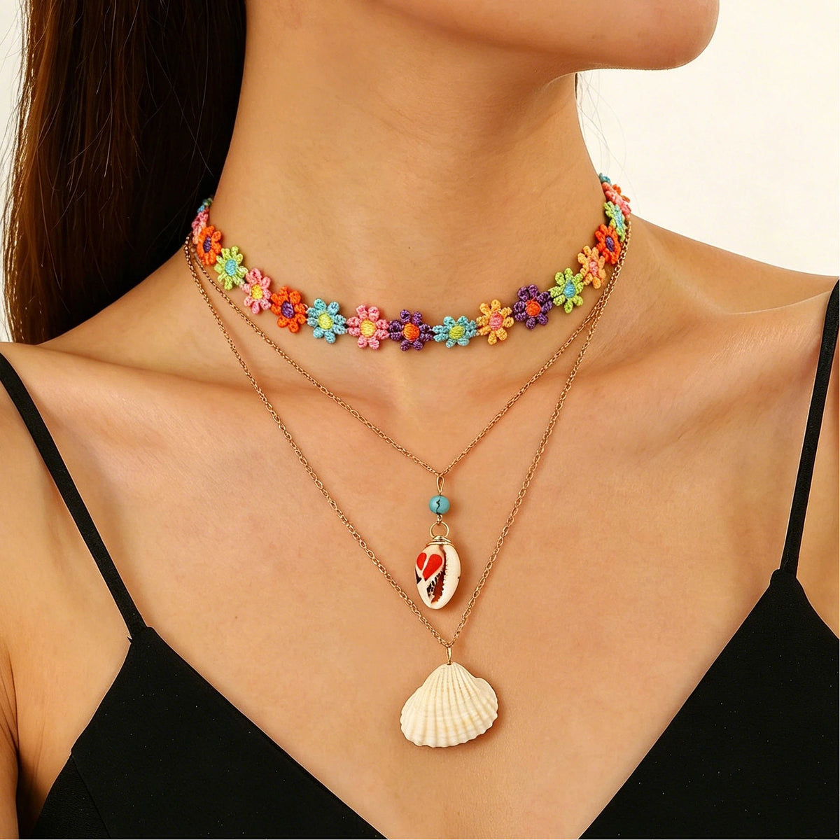 Layered Shell Pearl Starfish Pendant Bohemian Necklace