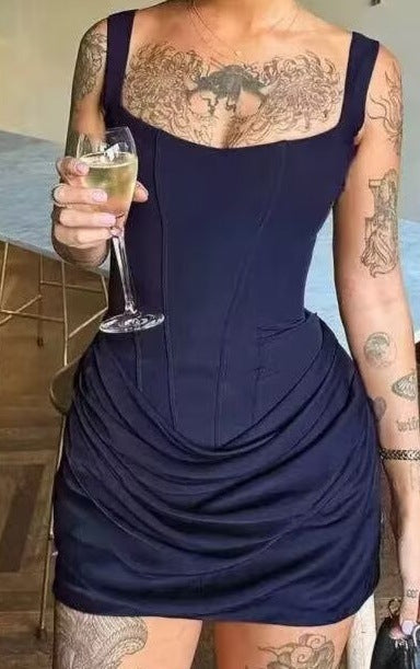 French-Style Sleeveless Bodycon Tie-Waist Dress