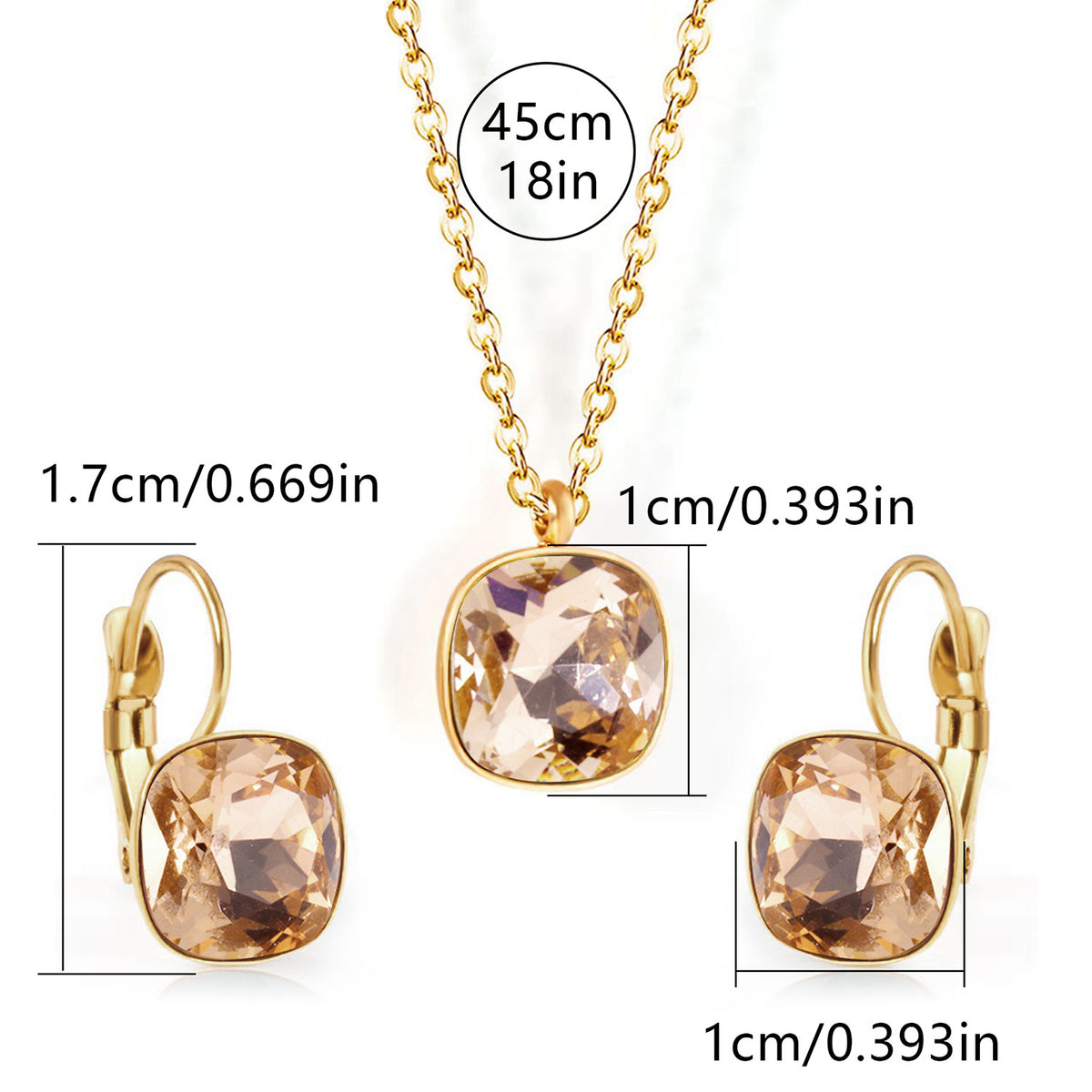 Square Zircon Jewelry with Gold Plated Finish