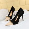 Fashion Colorblock Pointed Toe Stiletto Heel Women's Pumps with Metal Chain Detail