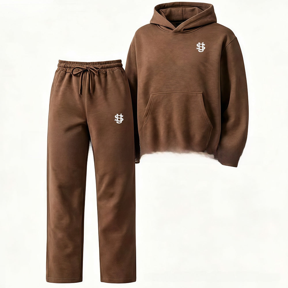 Embroidered Fleece-Lined Hoodie and Wide-Leg Pants Set
