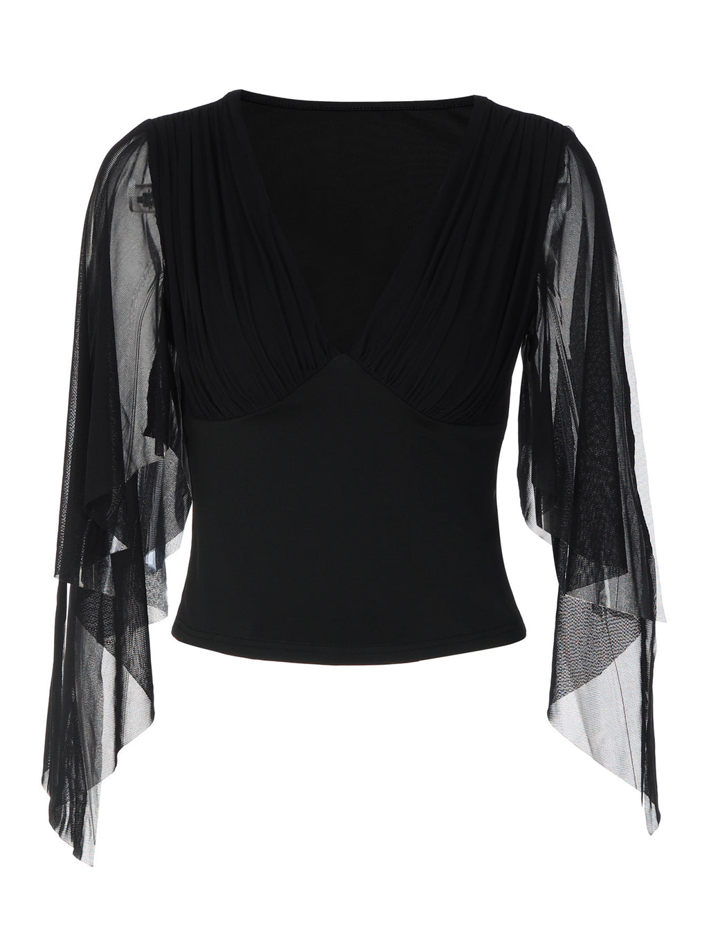 Women's Solid Color Long Sleeve Mesh Patchwork V-Neck Slim Fit Knit Top T-Shirt