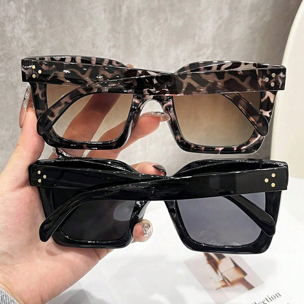 Large Frame Leopard Print Gradient Sunglasses