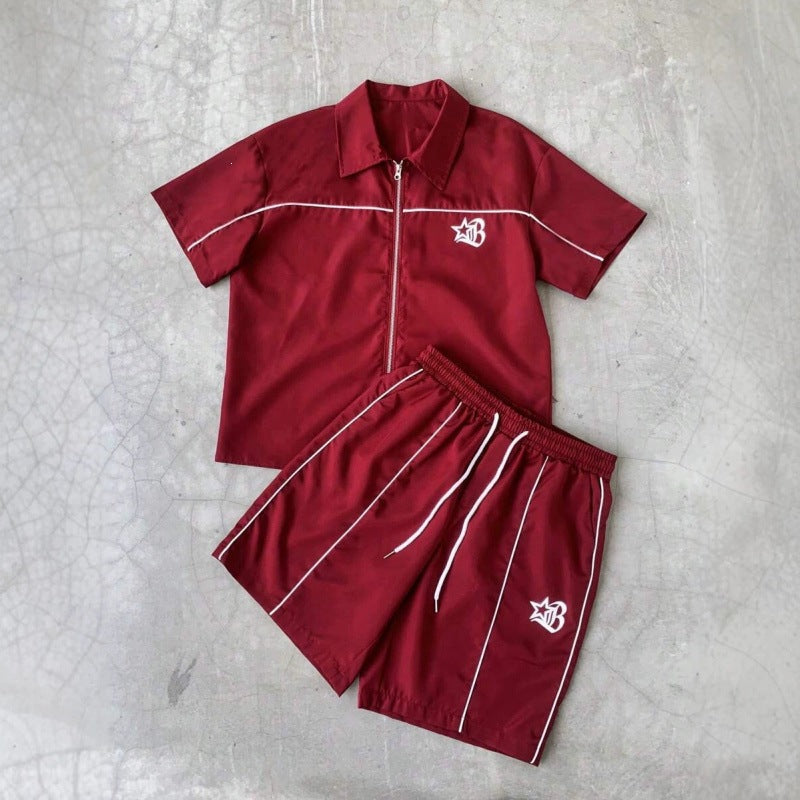 Striped Short Sleeve Shirt and Shorts Set