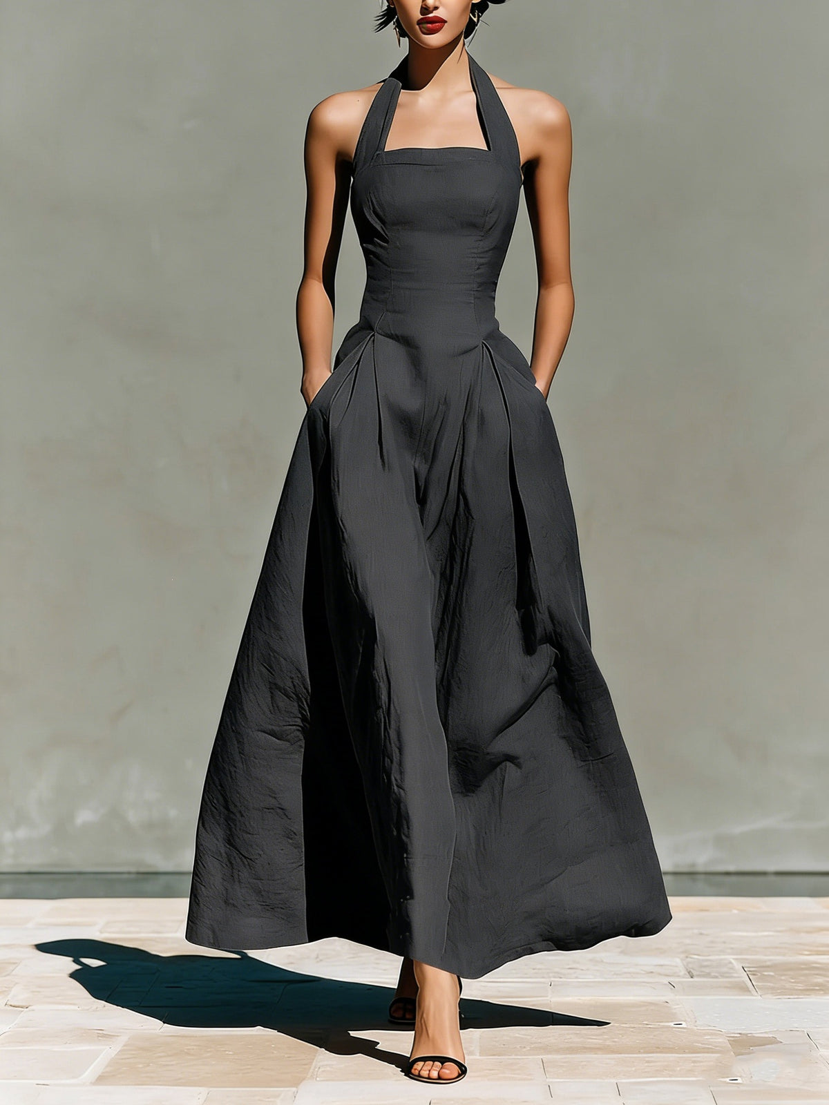 Faux Linen Casual Fashion Slim Fit Pocket Women's Dress