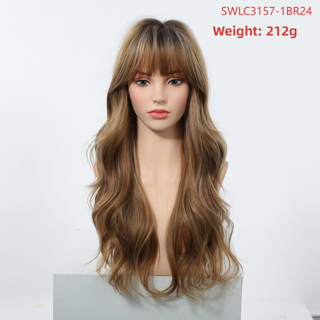 Long Curly Synthetic Hair Wig with Full Bangs
