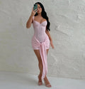 Lace V-Neck Waist Stitch Strappy Dress