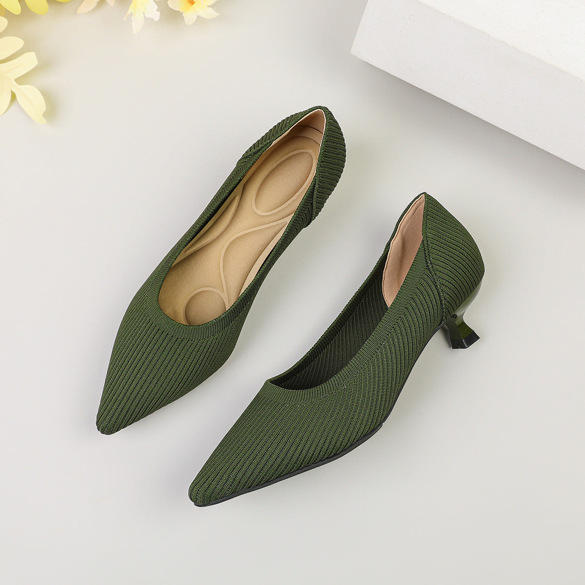 Womens Knitted Stiletto Pointed Toe Heels