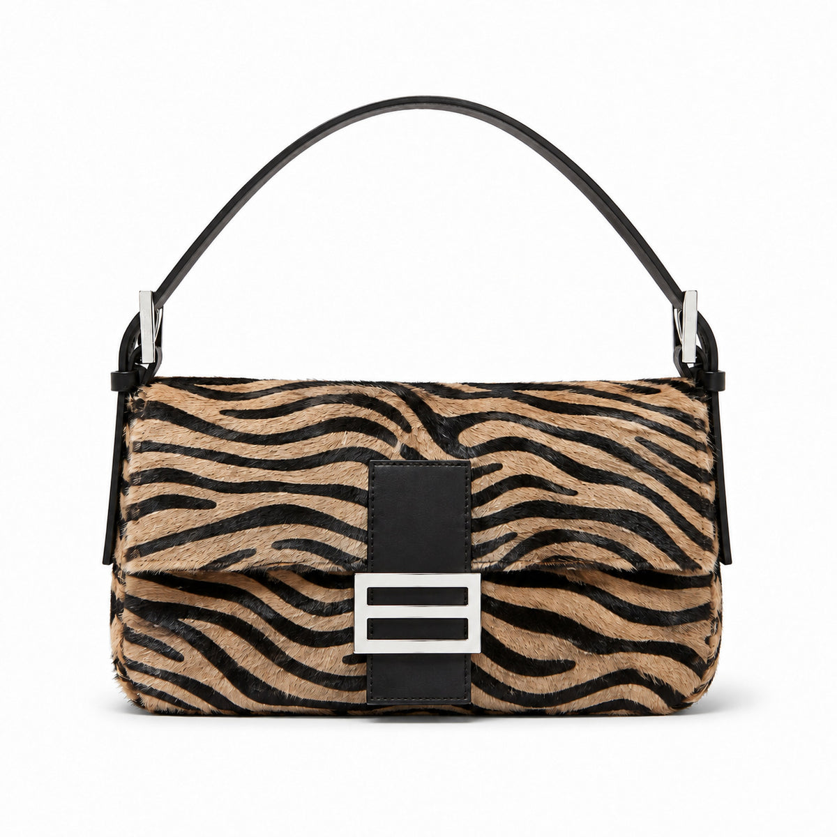 Retro zebra-patterned faux horsehair shoulder bag
