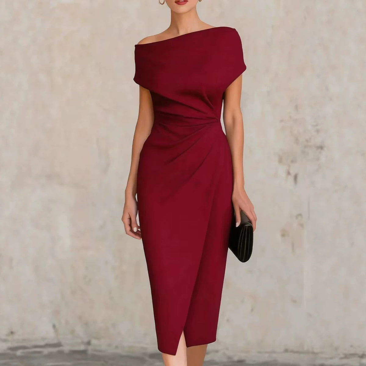 Off-shoulder waist pleated dress elegant dress dress womenOff-shoulder waist pleated dress elegant dress dress women