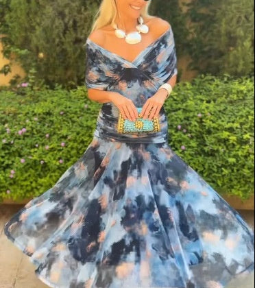 Women's Off-Shoulder Chiffon Dress with Lining Swing Dress